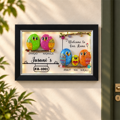 Family Bliss Haven Family of 5 Pebble Art - black frame