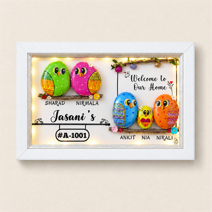 Family Bliss Haven Family of 5 Pebble Art - white frame