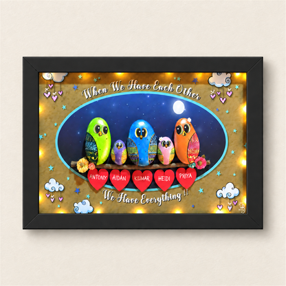 Family Bliss Pebble Art - black frame