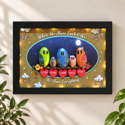 Family Bliss Pebble Art - black frame