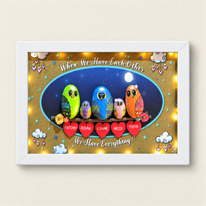 Family Bliss Pebble Art - white frame