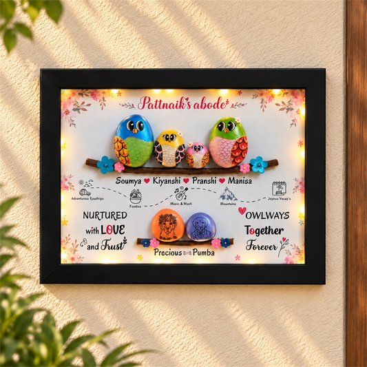 Family of 4 & Pets Nameplate - black frame