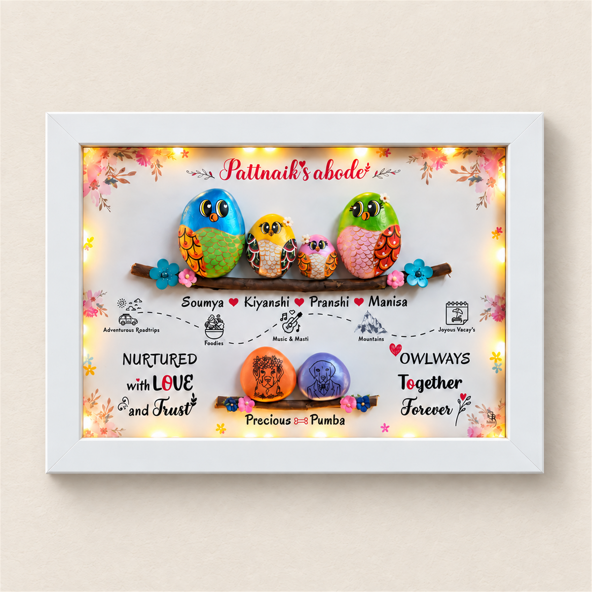 Family of 4 & Pets Nameplate - white frame