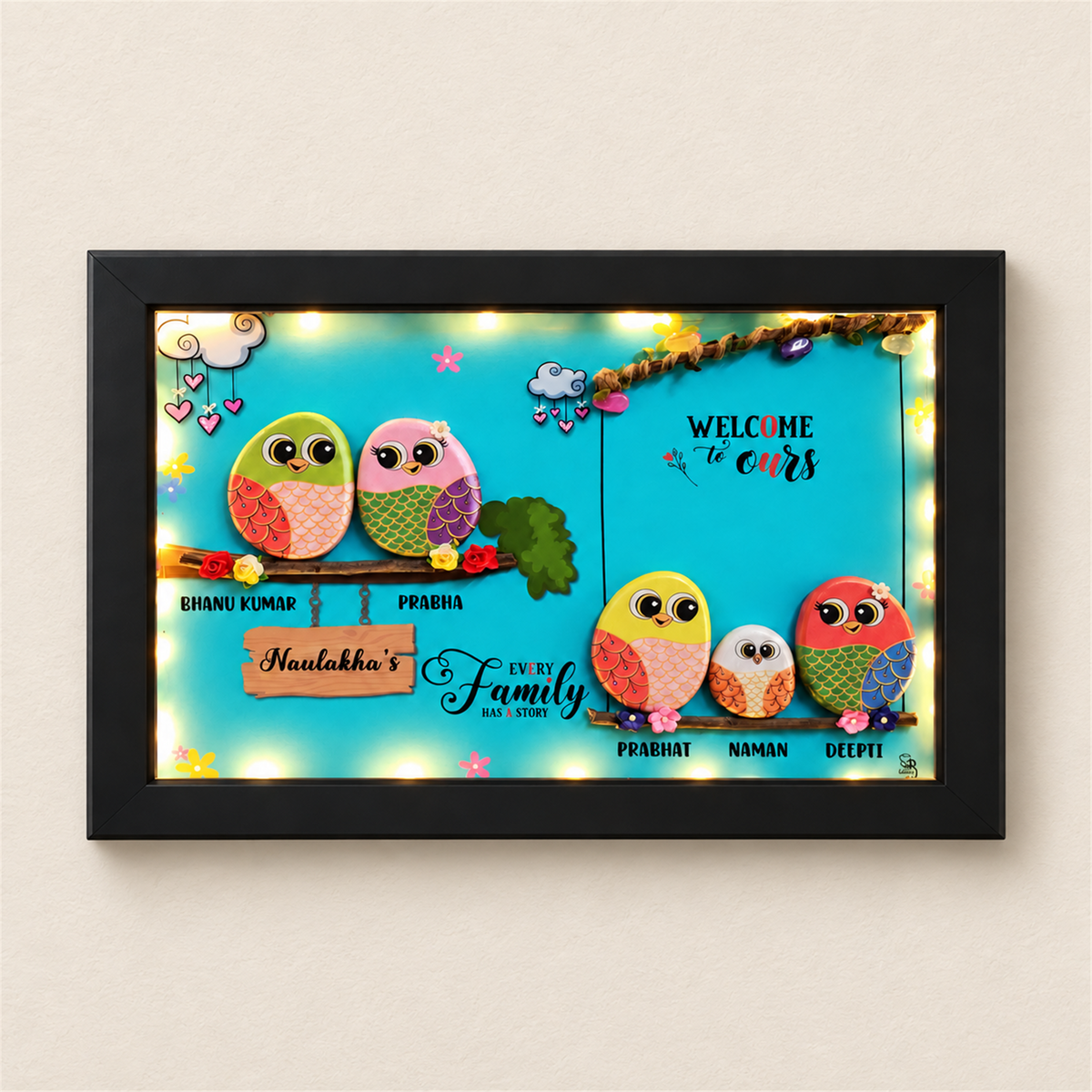 Family of 5 with Pet - black frame