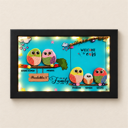 Family of 5 with Pet - black frame