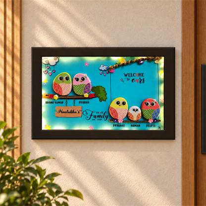 Family of 5 with Pet - black frame