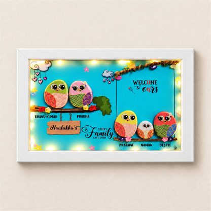 Family of 5 with Pet - white frame