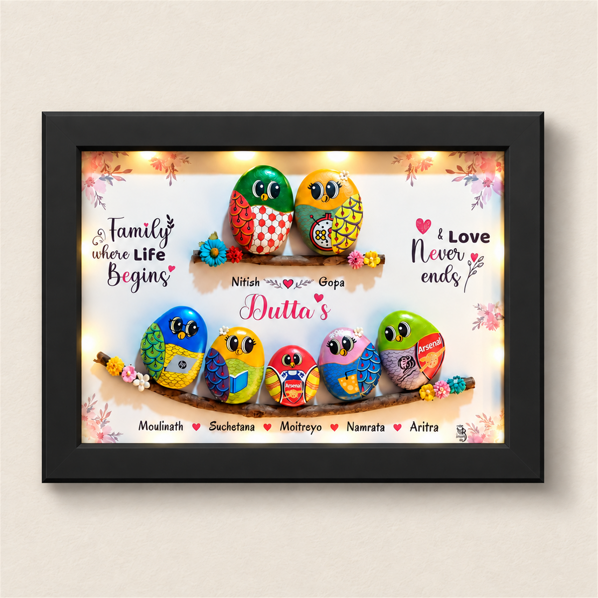 Family of 7 on Twigs - black frame