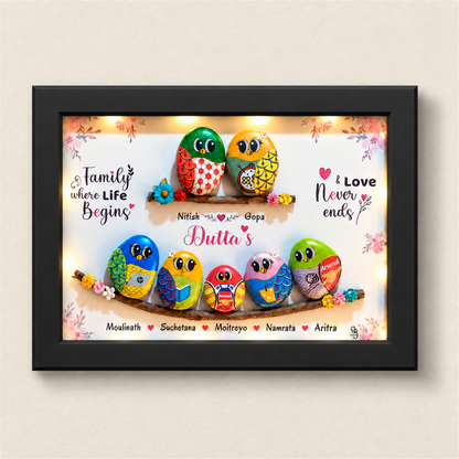 Family of 7 on Twigs - black frame
