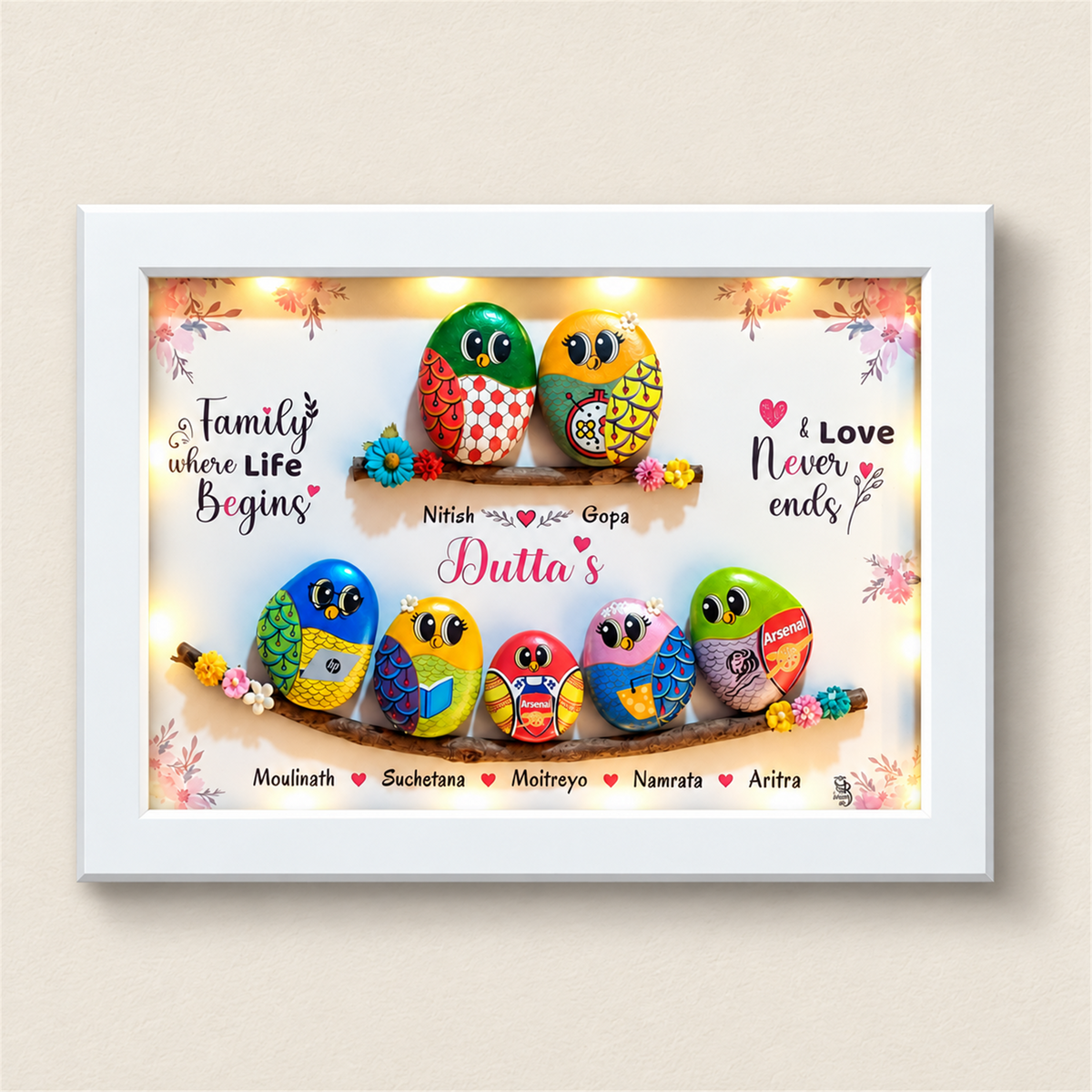 Family of 7 on Twigs - white frame