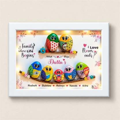 Family of 7 on Twigs - white frame
