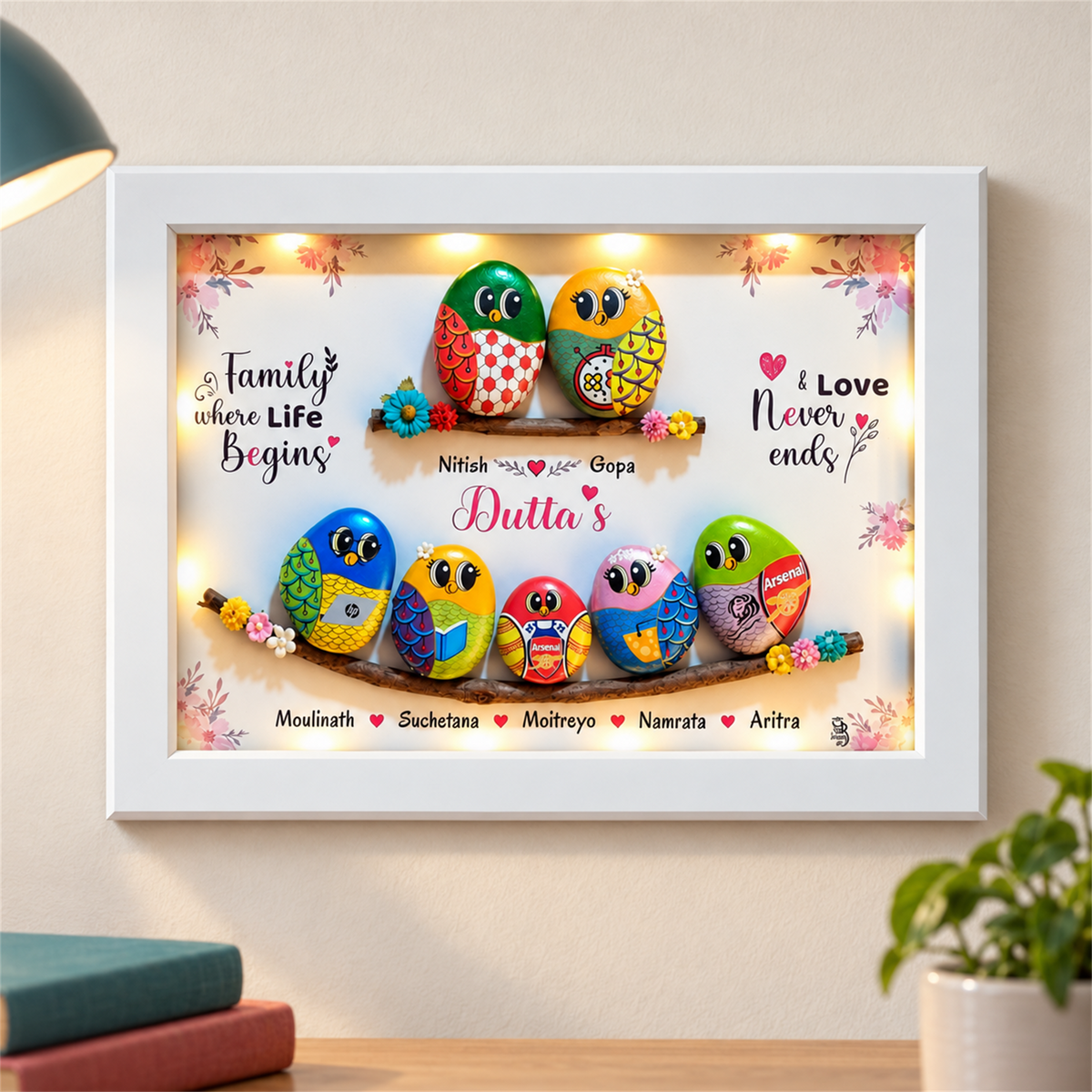 Family of 7 on Twigs - white frame
