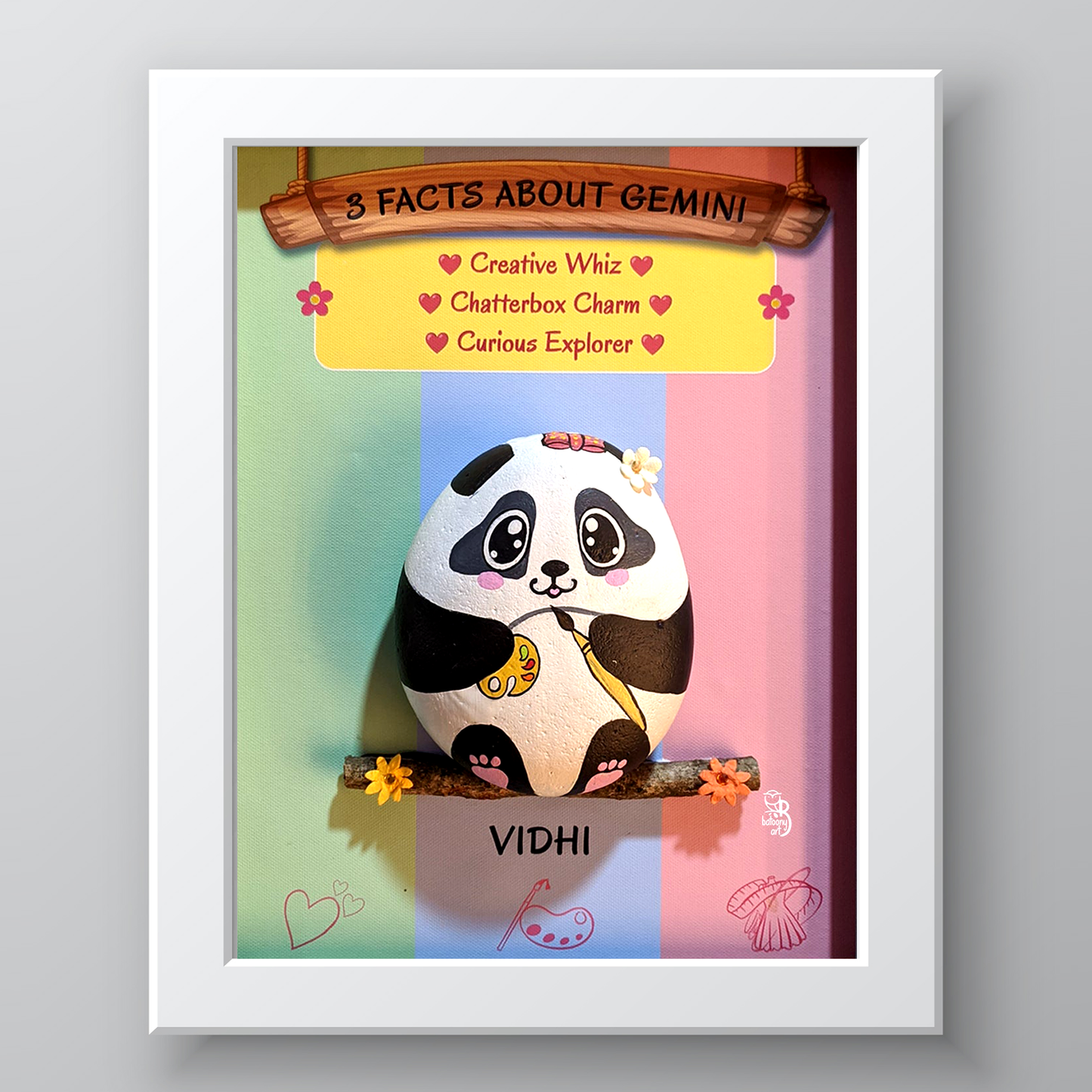 Gemini Panda - Fun Customized Birthday Gift Wall Art (10x8 Inches)