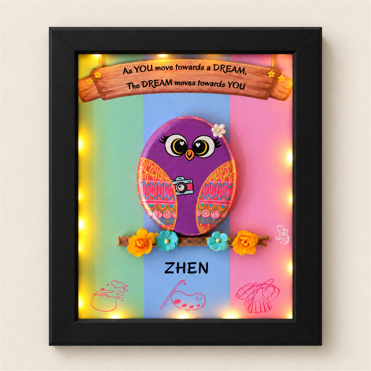 Gem in me Pebble Art - black frame