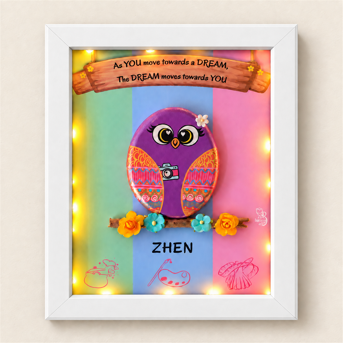 Gem in me Pebble Art - white frame