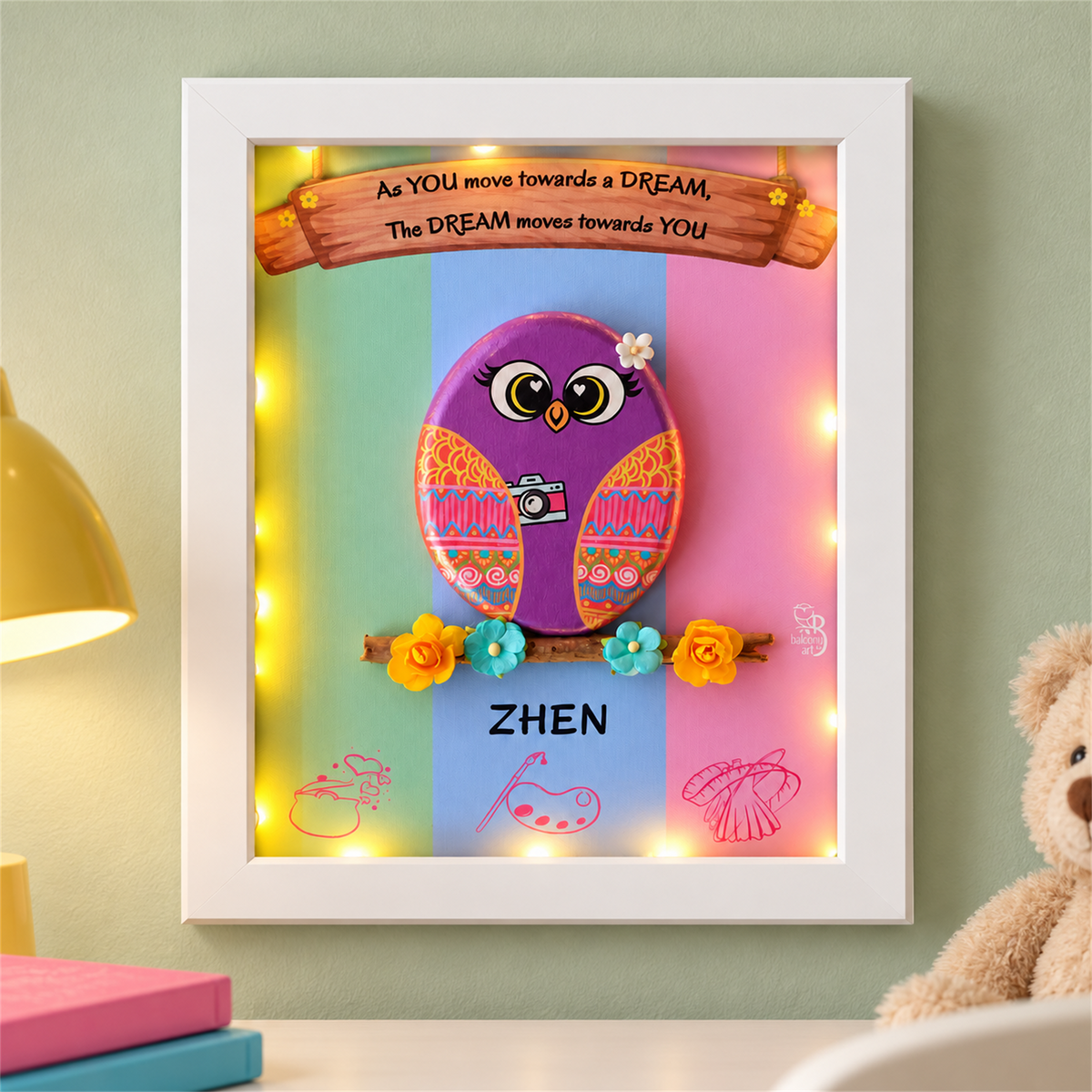 Gem in me Pebble Art - white frame