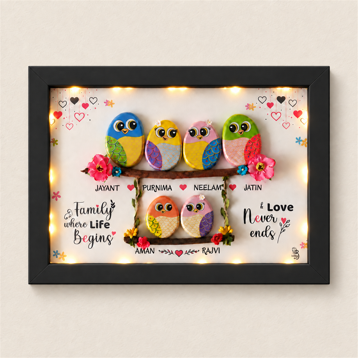Joint Family Swing Pebble Art - black frame