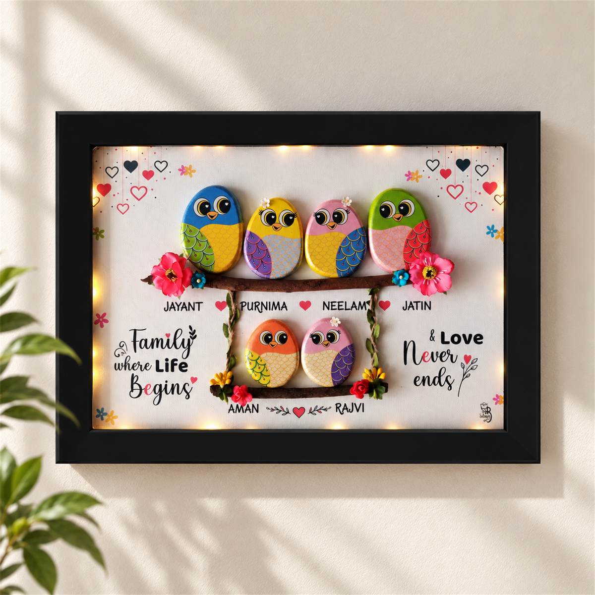 Joint Family Swing Pebble Art - black frame