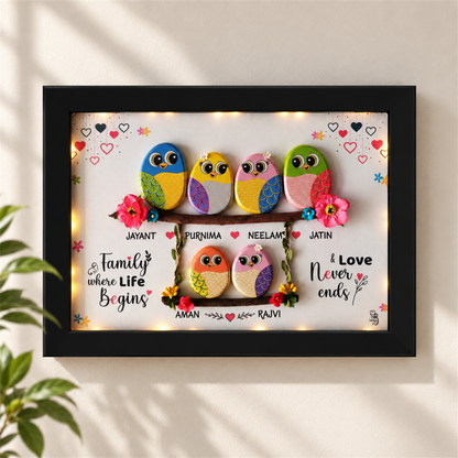 Joint Family Swing Pebble Art - black frame