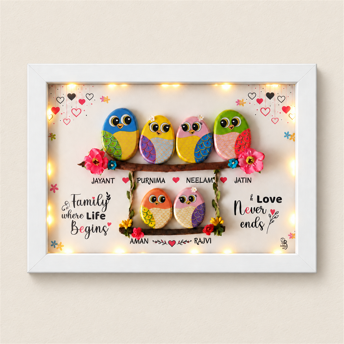Joint Family Swing Pebble Art - white frame