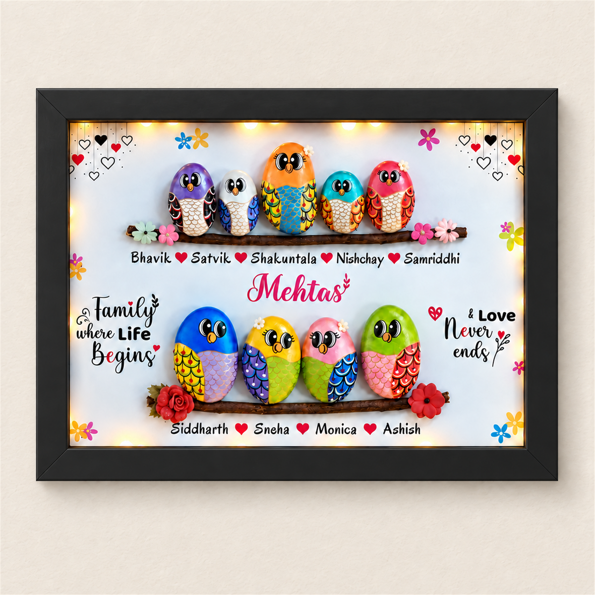 Joyful Family of 9 - black frame
