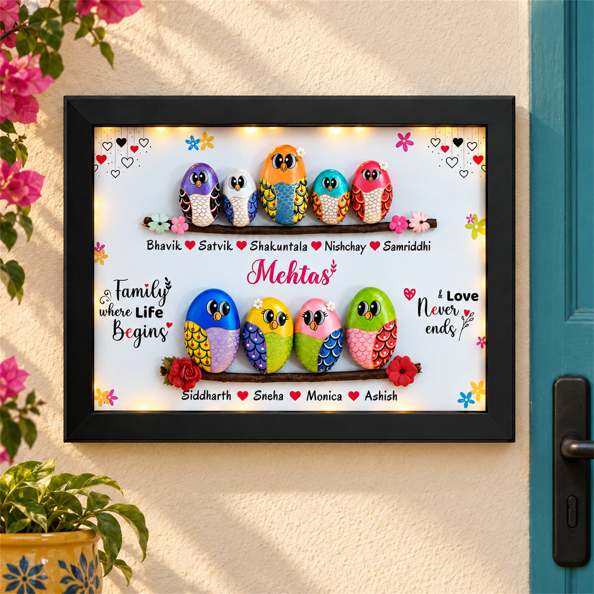 Joyful Family of 9 - black frame