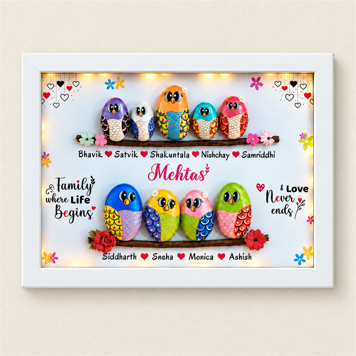 Joyful Family of 9 - white frame