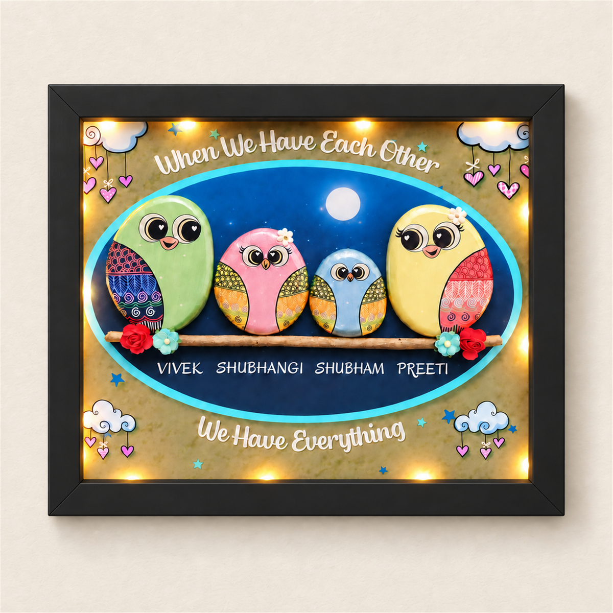 Loving Family Home Pebble Art - black frame