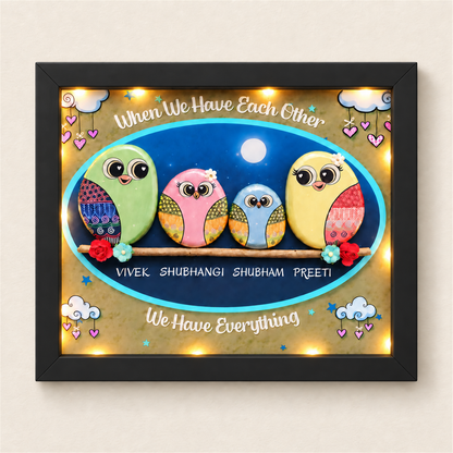 Loving Family Home Pebble Art - black frame