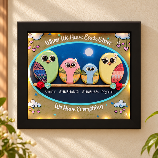 Loving Family Home Pebble Art - black frame