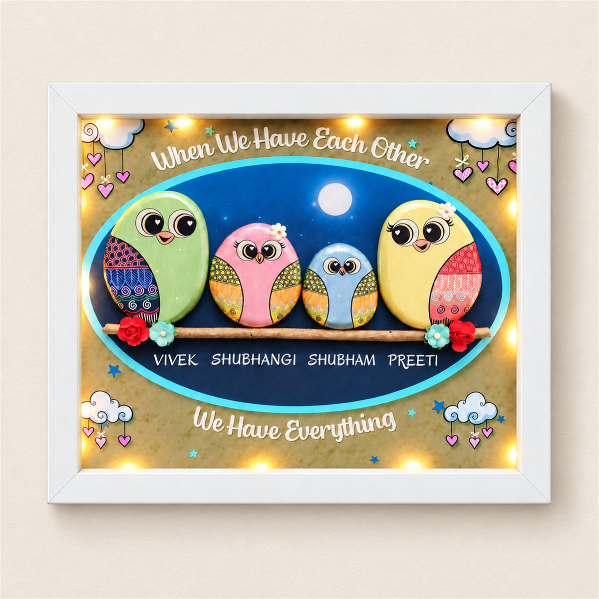 Loving Family Home Pebble Art - white frame