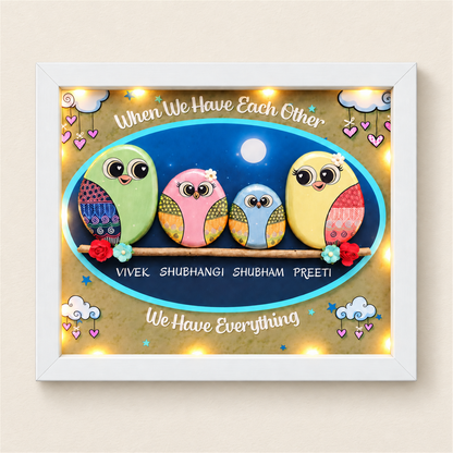 Loving Family Home Pebble Art - white frame