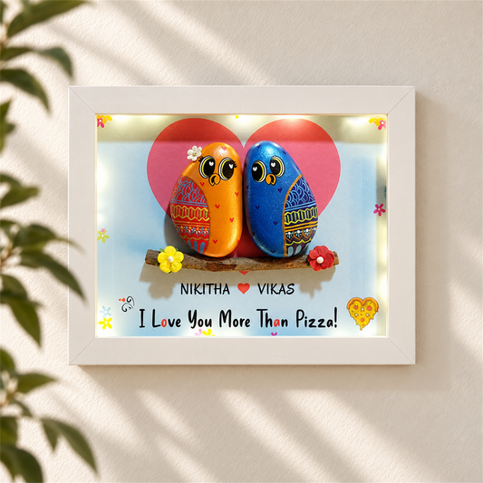More Than Pizza - Handmade Love Pebble Art - white frame
