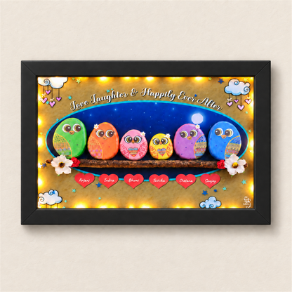 Night Cloud Family Pebble Art - black frame