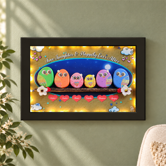Night Cloud Family Pebble Art - black frame