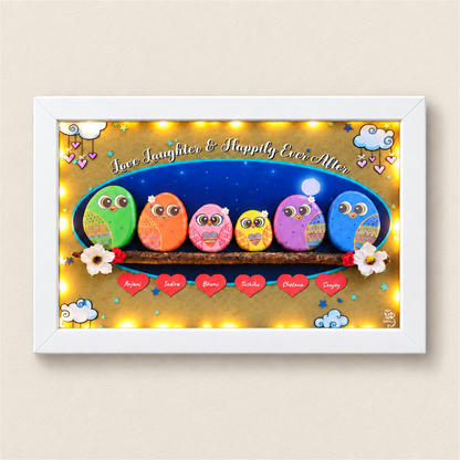Night Cloud Family Pebble Art - white frame