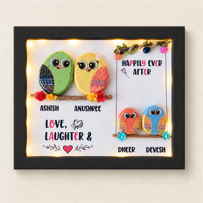 Playful Paradise Pebble Art - black frame