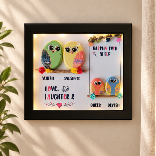 Playful Paradise Pebble Art - black frame