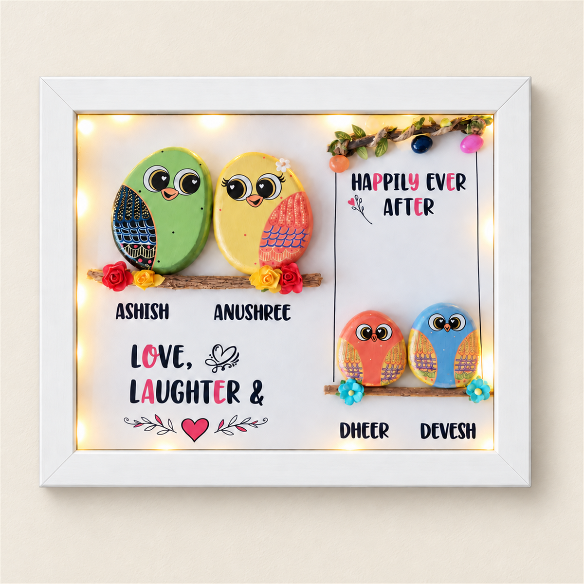 Playful Paradise Pebble Art - white frame