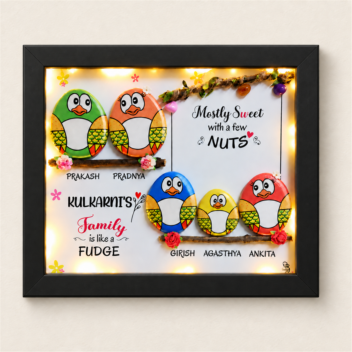 Sweet Family Pebble Art - black frame
