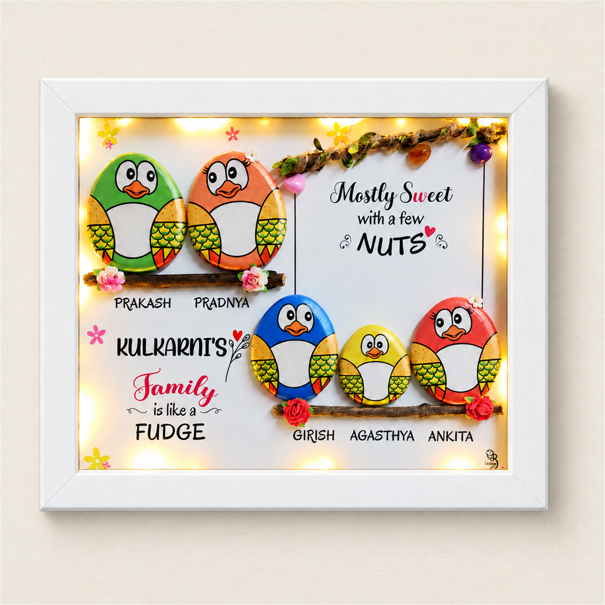 Sweet Family Pebble Art - white frame