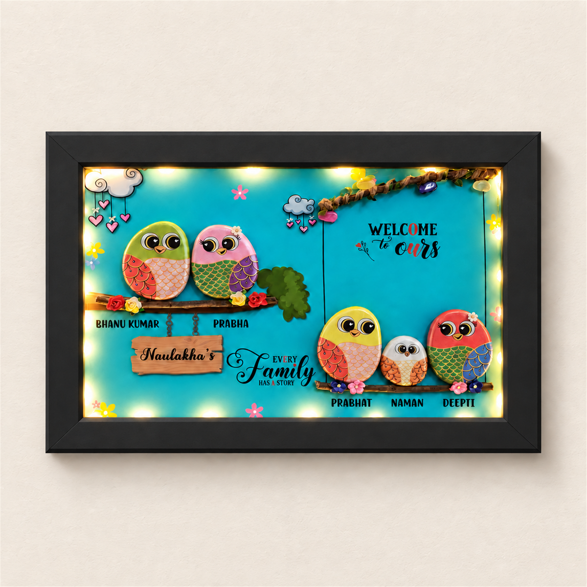Tree of Love Family of 5 - black frame