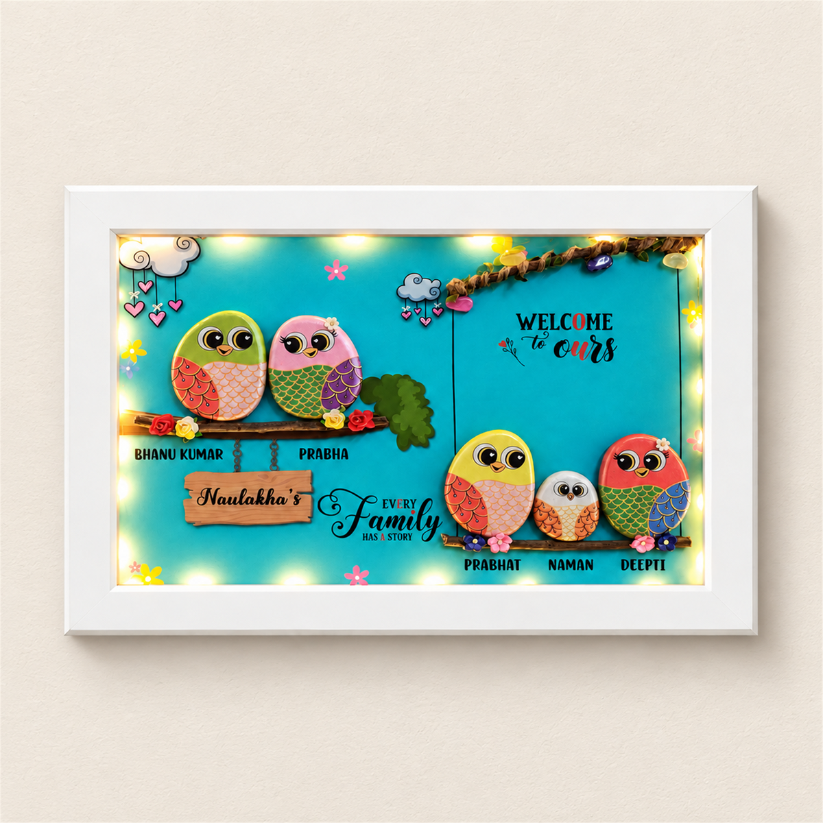 Tree of Love Family of 5 - white frame