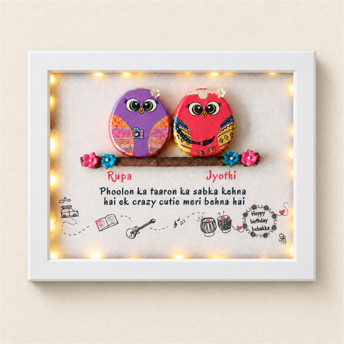Two Birds on a Branch Birthday Gift - white frame