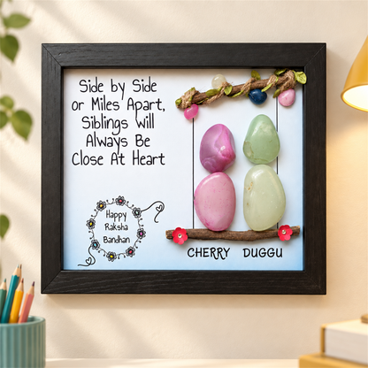 Two Siblings On Swing - black frame