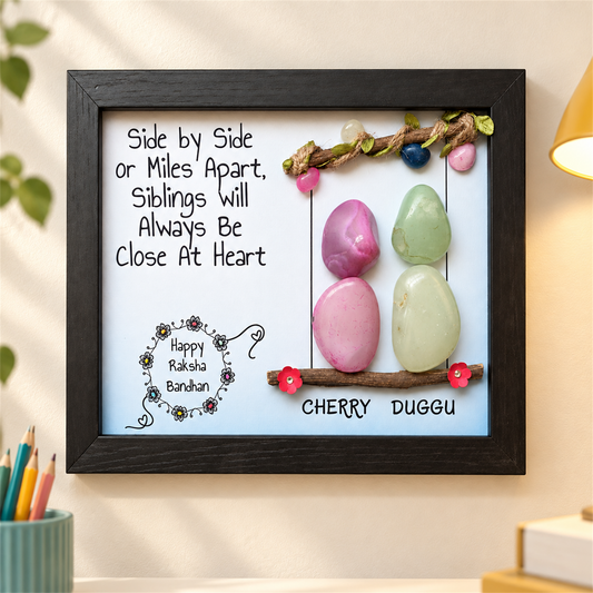 Two Siblings On Swing - black frame