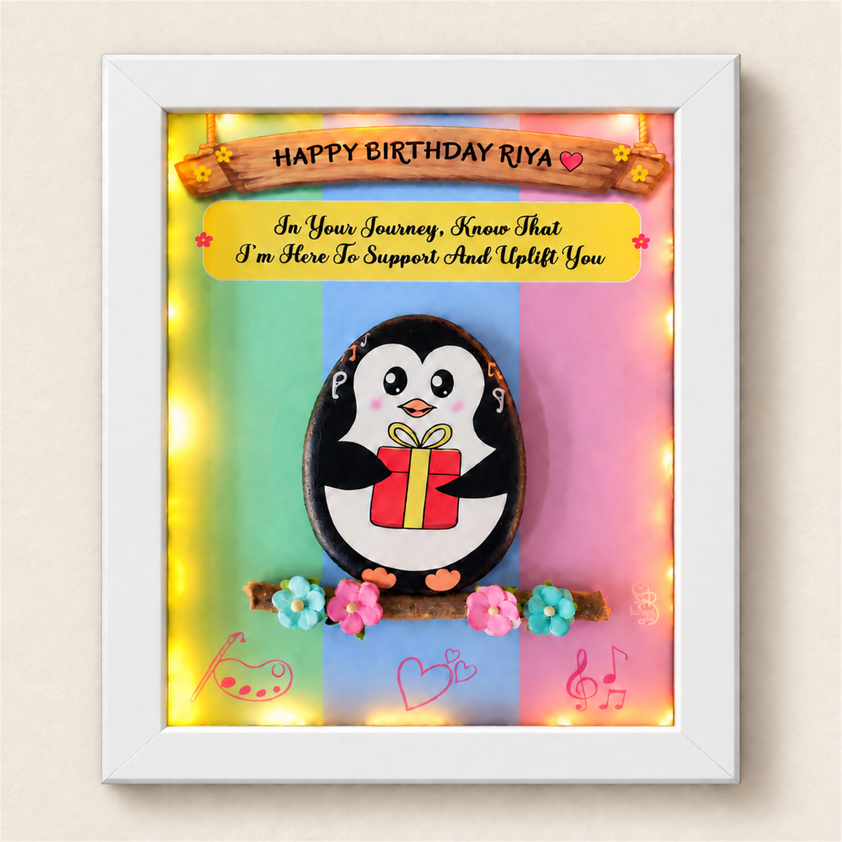 Warm Wishes Wall Pebble Art - white frame