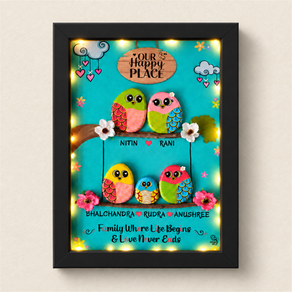 Warmth and Love Pebble Art - black frame
