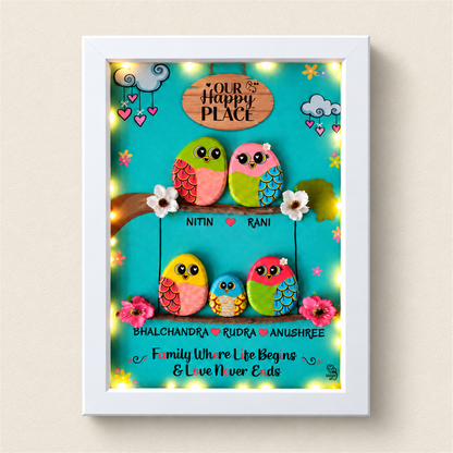 Warmth and Love Pebble Art - white frame
