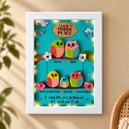 Warmth and Love Pebble Art - white frame